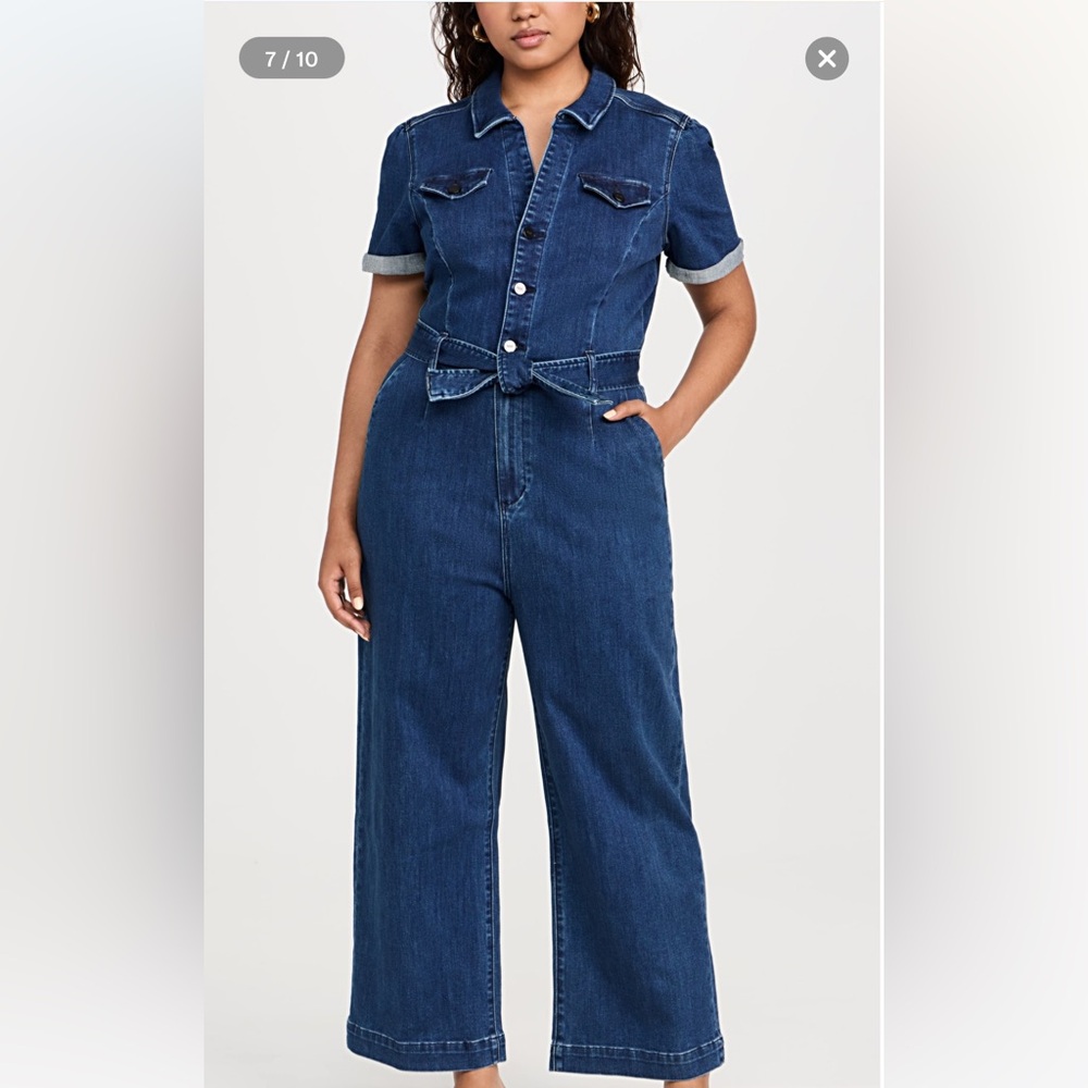 Paige Anessa Tie Waist Denim Jumpsuit Petite
